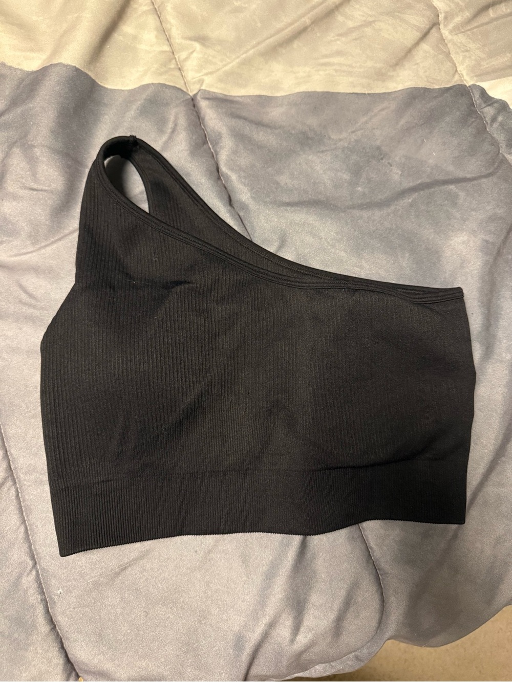 Black Ribbed Crop Top with Asymmetric Neckline